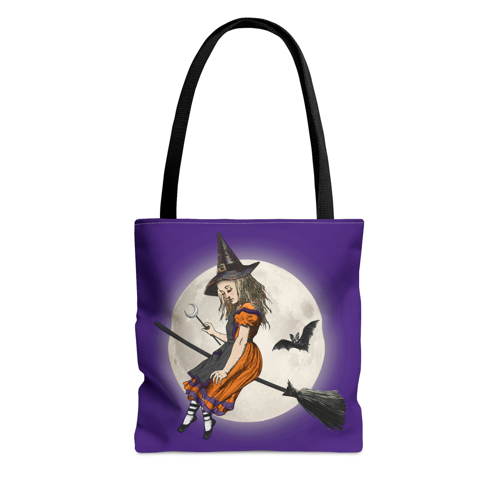 Halloween Witch Alice in Wonderland Riding Broom  - Tote Bag