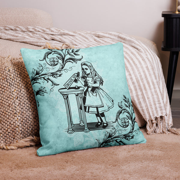 Alice In Wonderland | Drink Me | Curiouser and Curiouser! | Premium Throw Pillow