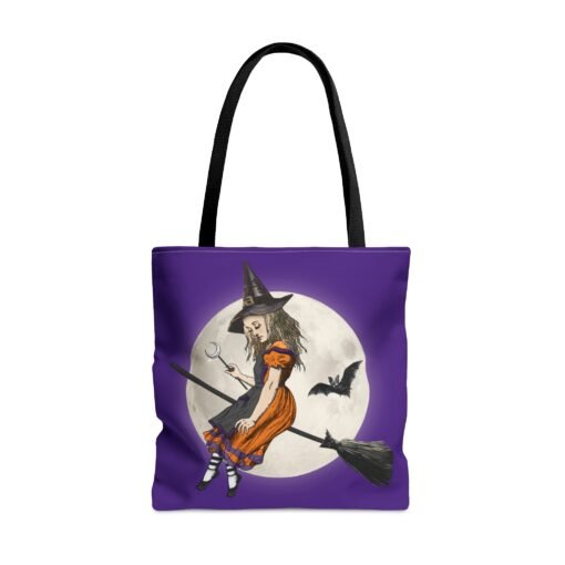 Halloween Witch Alice Riding Broom Tote Bag | Alice in Wonderland | Spooky Fantasy Tote