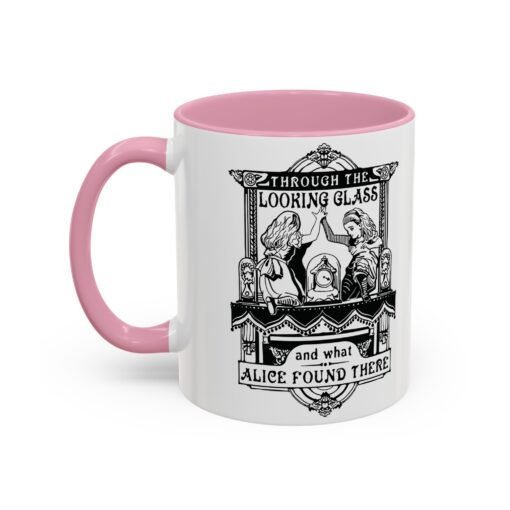 Alice Through the Looking-Glass Color Accent Mug — Vintage Black & White Illustration | 11oz & 15oz