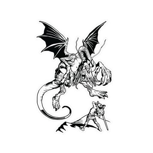 Alice vs. the Jabberwocky Weatherproof Vinyl Sticker — Vintage Black & White Illustration