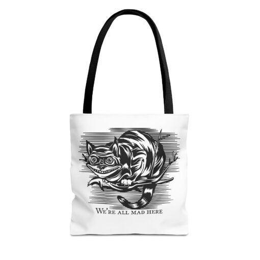 Cheshire Cat Tote Bag — Vintage Black & White Illustration