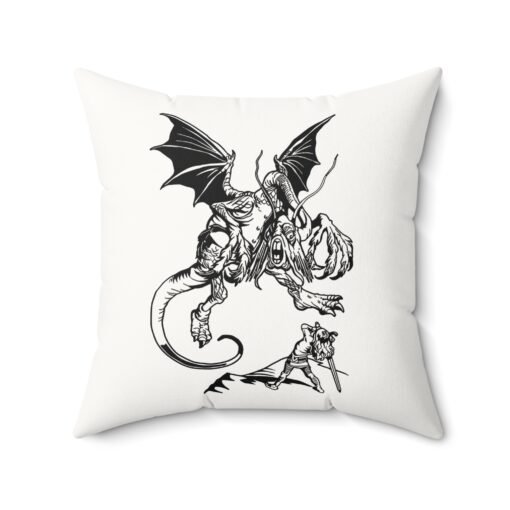 Alice vs. the Jabberwocky Faux Suede Throw Pillow — Vintage Black & White Illustration