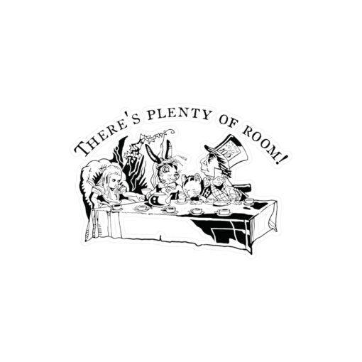 Mad Hatter Tea Party Weatherproof Vinyl Sticker — Vintage Black & White Illustration