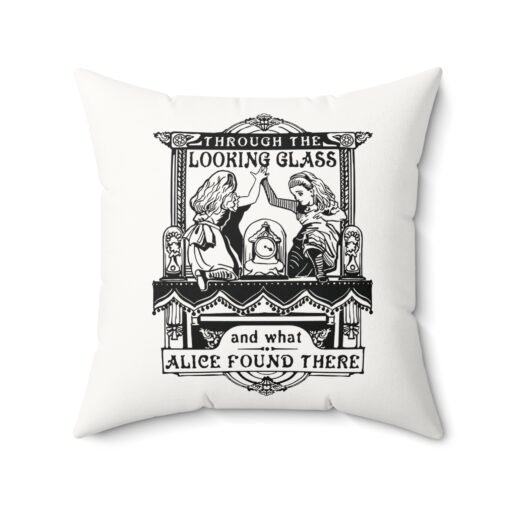 Alice Through the Looking-Glass Faux Suede Throw Pillow — Vintage Black & White Illustration